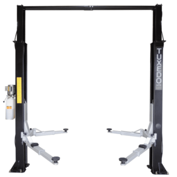 Asymmetric 2 Post Car Lift Clear Floor 9,000 lbs. Capacity Heavy Duty in Black