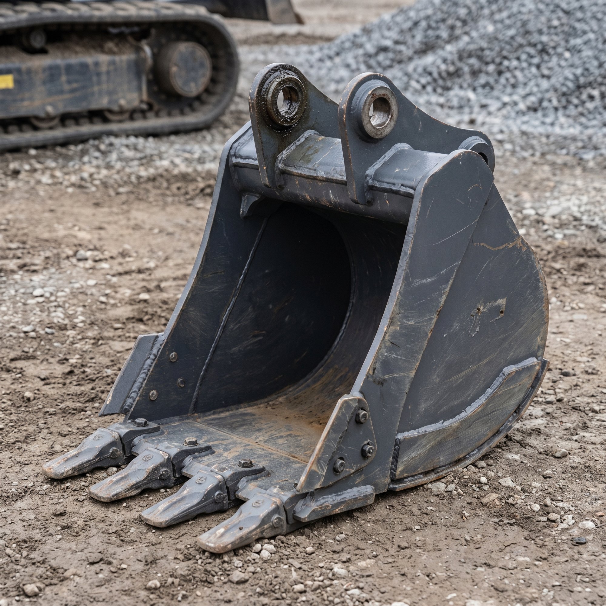 nestiques-18-inch-digging-bucket-hero.jpg 18 inch severe-duty excavator digging bucket standing upright on packed dirt